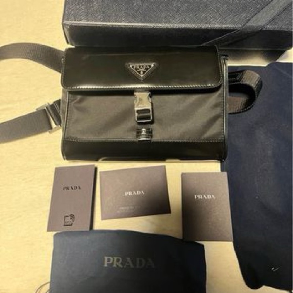 Re-nylon & leather cross body bag